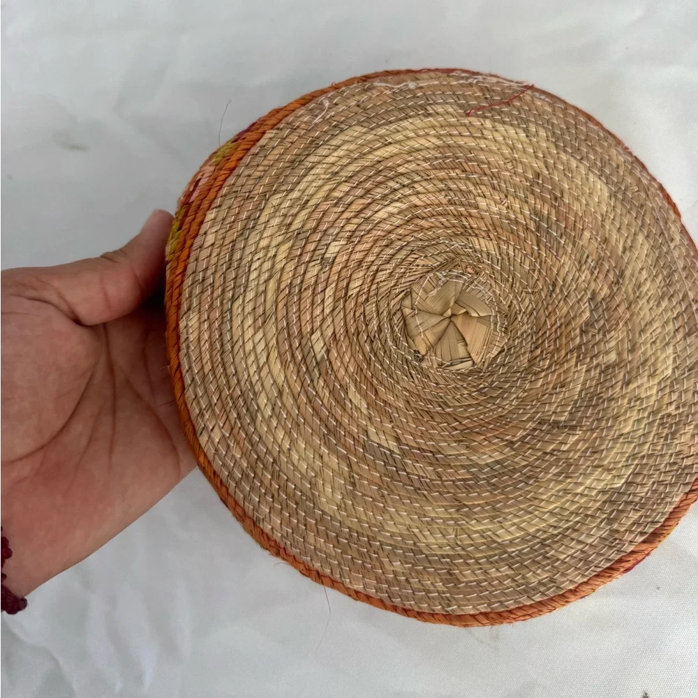 Handcrafted Pink and Tan Woven Basket / tortilla basket